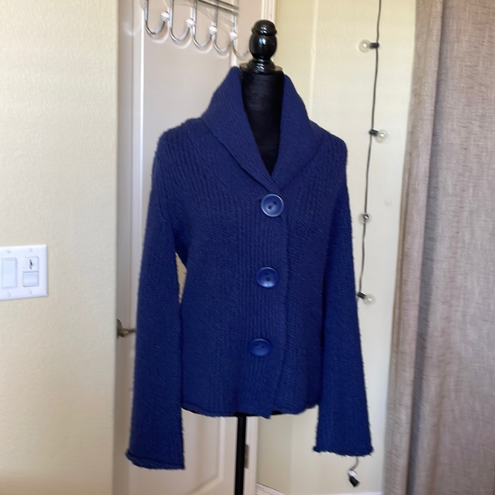 Navy Blue wool blend sweater with Bell sleeves.